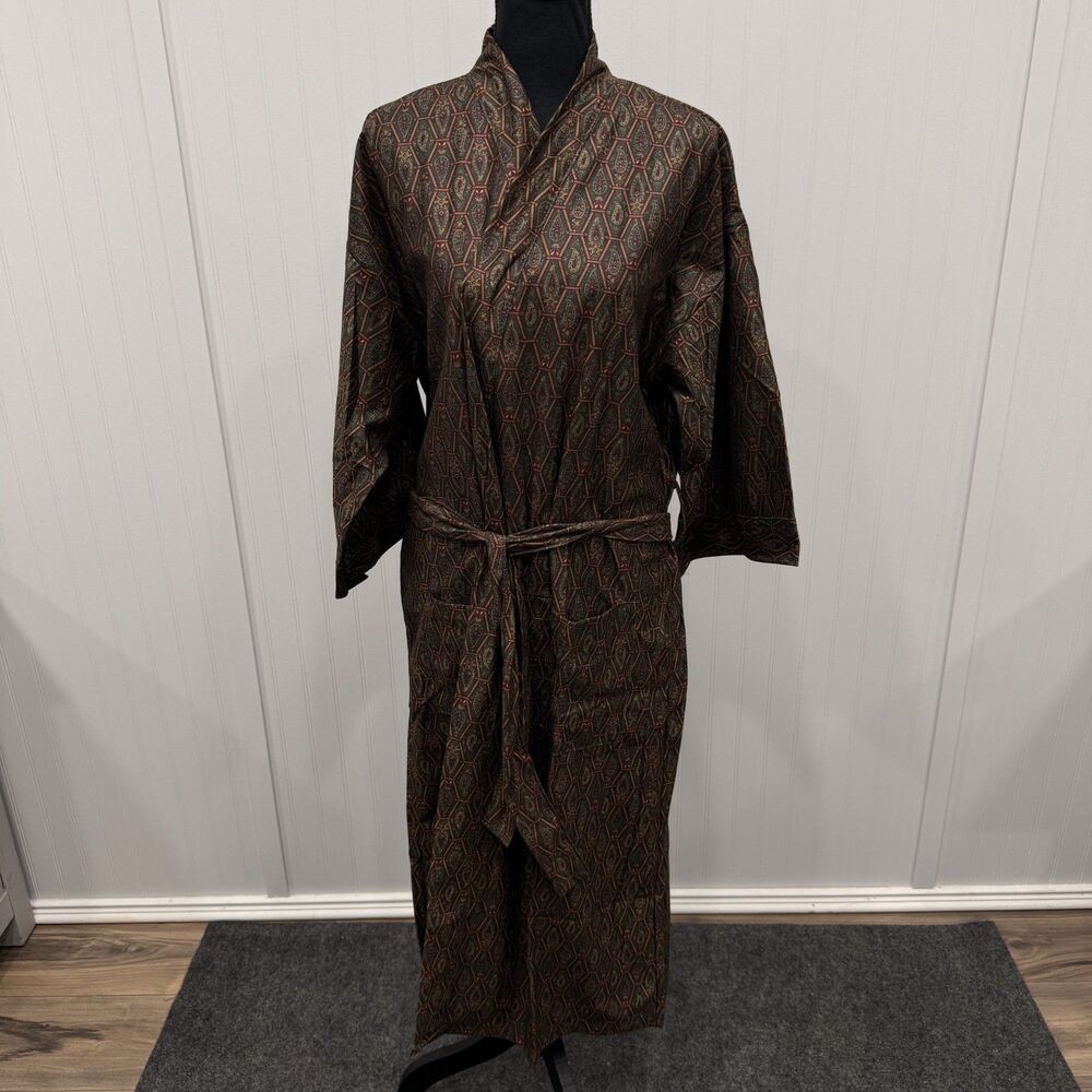VTG Oscar de la Renta Loungewear Men's One Size Brown Paisley Mid-Calf Robe